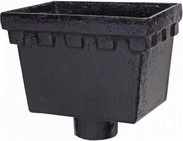 Hargreaves Premier Cast Iron Rectangular Standard Hopper Head Castellated Outlet, 255mm for 75mm Downpipe, Black