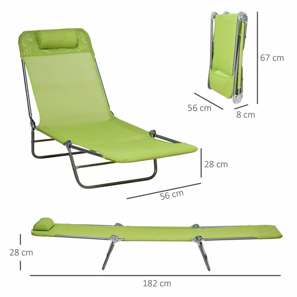 EONLION Set of 2 Green Outdoor Foldable Sun Loungers with Adjustable Headrest and Textilene Fabric – 2