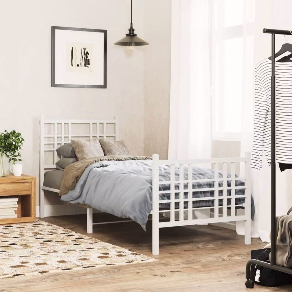 Berkfield Home Metal Bed Frame with Footboard in White, W/D/H: 80 x 200 cm – 2