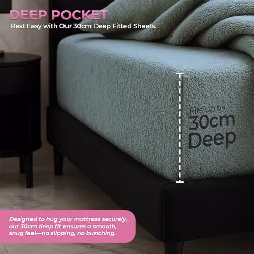Snug City Blue Teddy Fleece Extra Deep Fitted Sheet, Single, W/D/H: 90 x 190 x 30 cm – 3