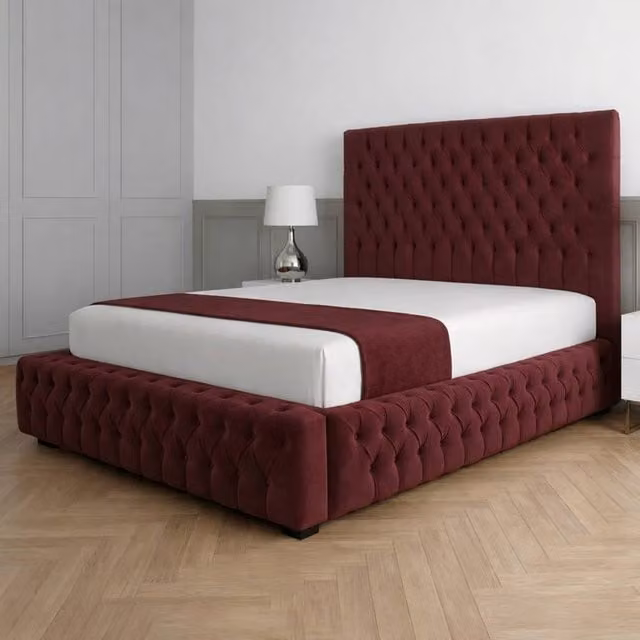Living Comfort Bedz Countess King Size Upholstered Velvet Gas Lift Storage Bed in Red – 1