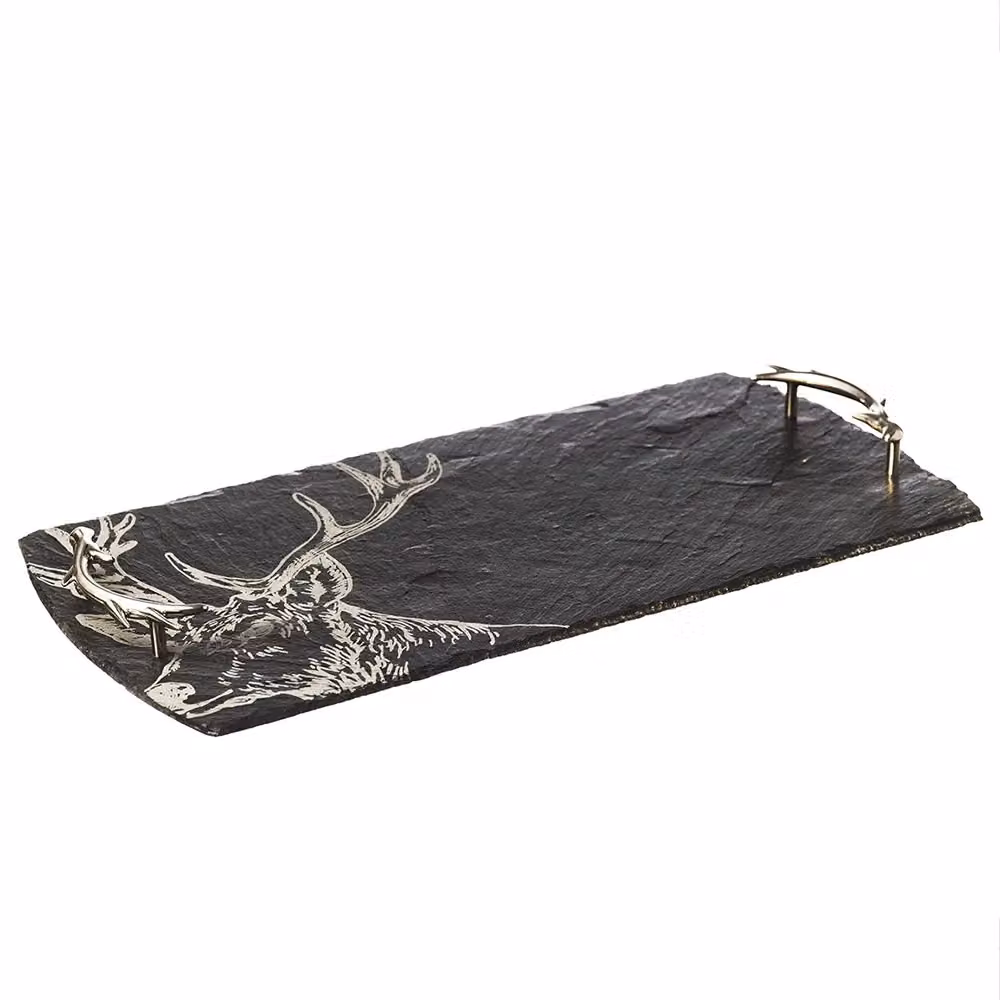 Selbrae House Rectangular Slate Serving Tray with Stainless Steel Handles in Anthracite Grey – 2