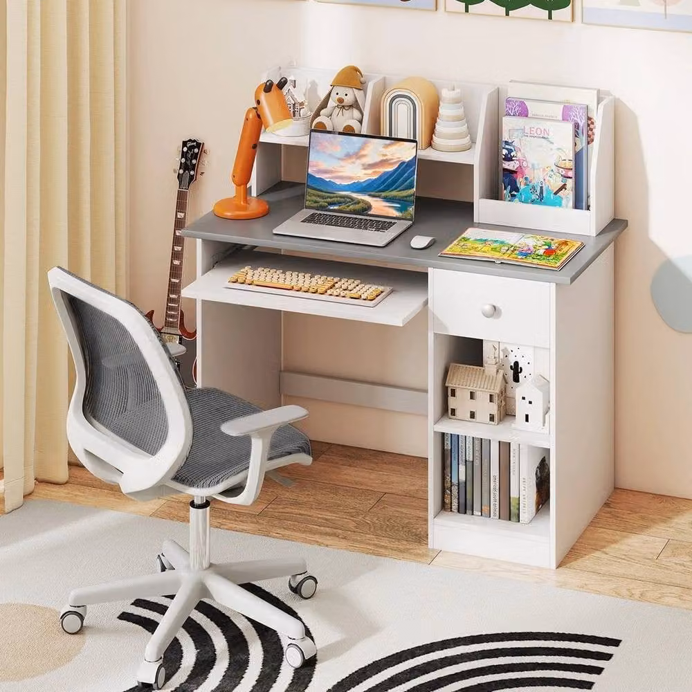 KORVIXA White Wooden Writing Desk for Children and Home Office, Width: 100 cm – 2