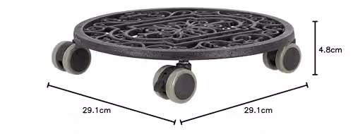 Esschert Antique Design Cast Iron Round Plant Trolley Tub in Brown, W/D/H: 29.1 x 29.1 x 4.8 cm – 3