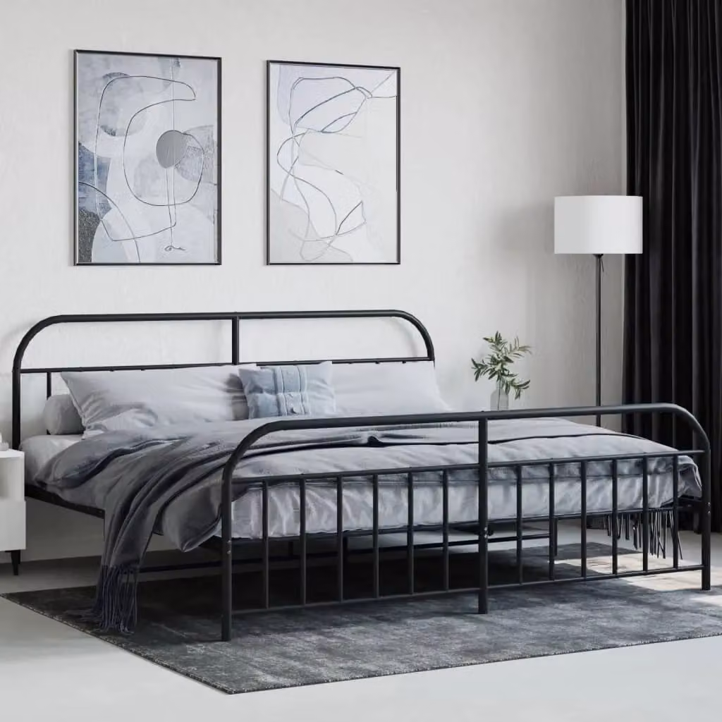 Berkfield Home Metal Bed Frame with Headboard and Footboard in Black, W/D/H: 193 x 203 cm – 3