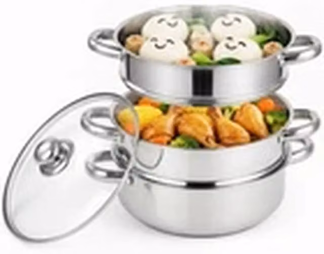 EONLION 3-Tier Stainless Steel Steamer Pot Set with Glass Lid, 22cm, Silver