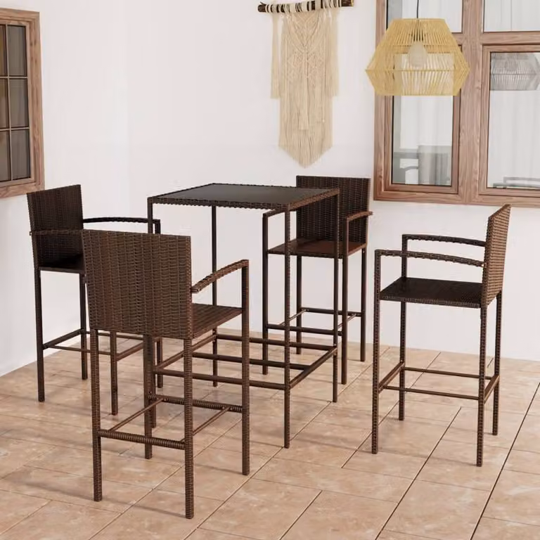 Berkfield Home 5 Piece Brown Poly Rattan Garden Bar Set