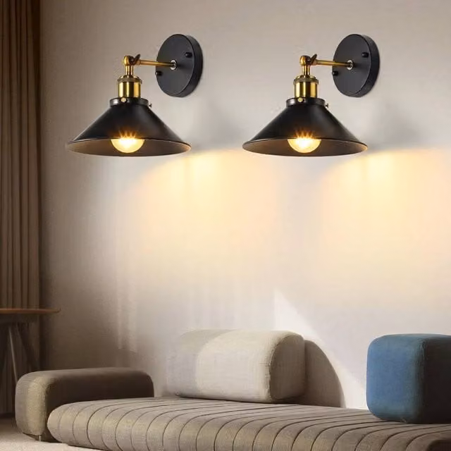 PAWNORA Retro Rustic Industrial Metal Sconce Wall Light in Black