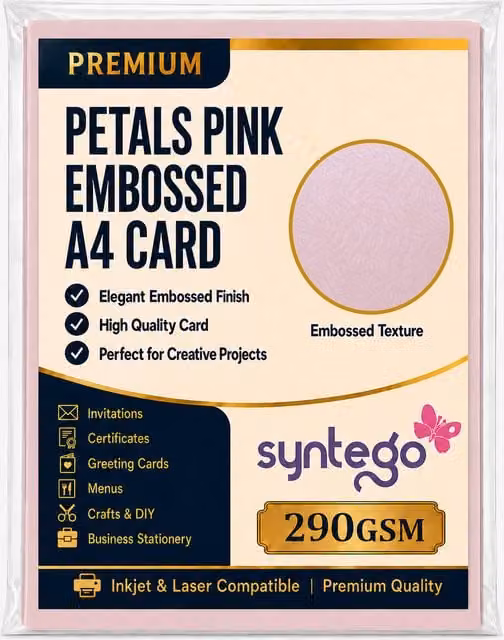 Syntego 10 Sheets of A4 Petals Pink Decorative Embossed Brocade Construction Paper