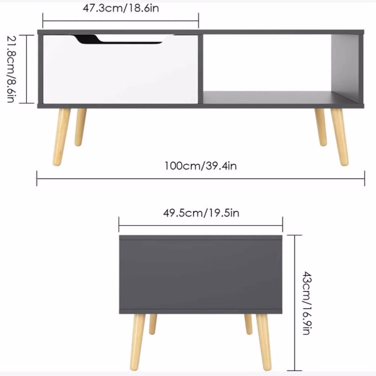 Gr8 Home Scandinavian Wooden Coffee Table with Storage in Grey – 3