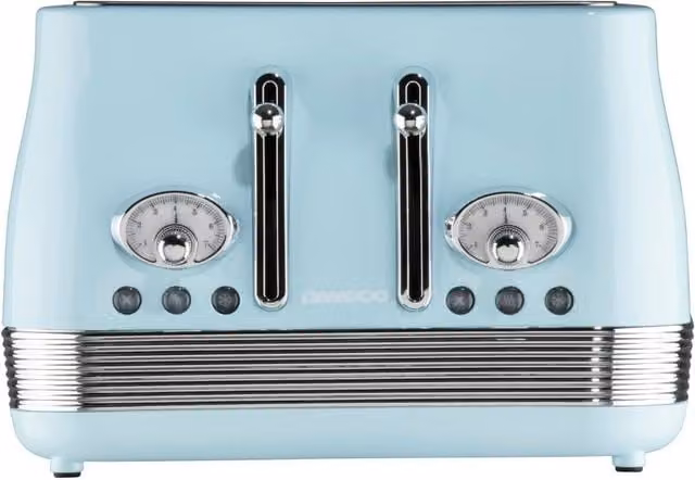 Daewoo Denver Retro 4 Slice Wide Slot Toaster in Turquoise Stainless Steel