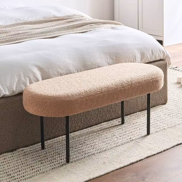 Wyld and Coco Light Brown Boucle Oval Bench with Metal Legs
