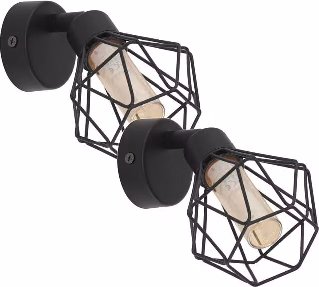 Loops 2 Pack Black Steel Wall Spot Lights with Amber Glass Shades and G9 Bulbs Included