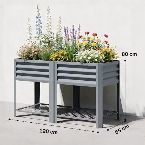 Outsunny Metal Raised Garden Bed with Storage Shelf in Grey, W/D/H: 120 x 55 x 80 cm – 7