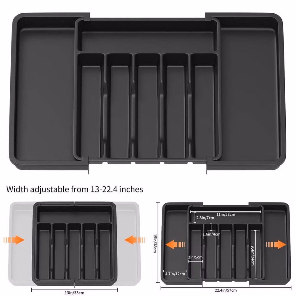 FORGEVIO Plastic Cutlery Tray with Compartments in Black – 3