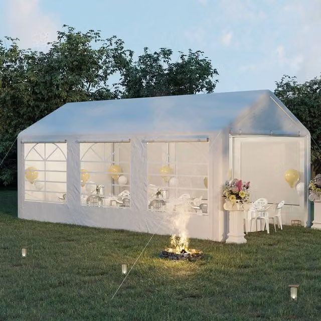 OUTSUNNY Heavy Duty Gable Carport Canopy Shelter with Windows, White, W: 600 cm, D: 300 cm, H: 280 cm