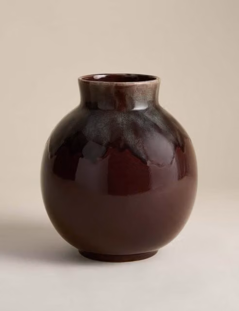 M&S Medium Round Ceramic Vase in Purple with Reactive Glaze
