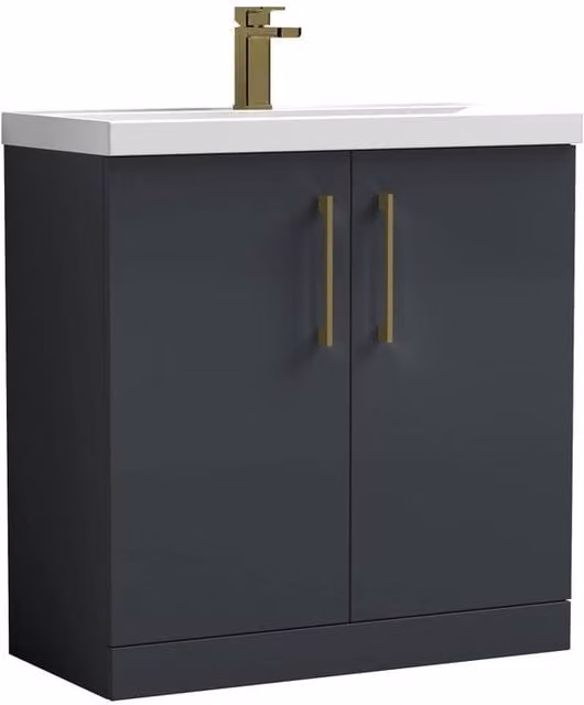 Balterley Contemporary 2-Door Bathroom Floor Vanity Unit with Basin, Dark Grey, Width: 80 cm