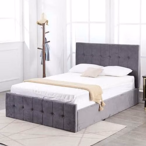 Kosy Koala Grey Velvet Ottoman Bed with Gas Lift Storage and Mattress, Small Double, W/D/H: 120 x 200 x 130 cm – 4