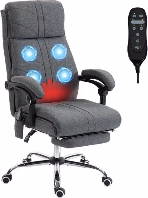 Rolipo Grey Executive Office Chair with Heated Massage, High Back, Headrest and Footrest – 1