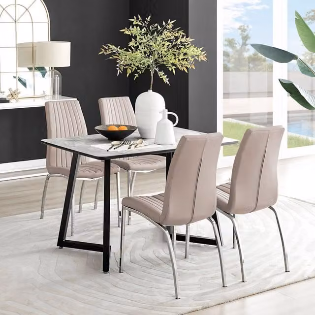 FurnitureboxUK Carson White Marble Effect Dining Table and 4 Isco Chairs in Cappuccino