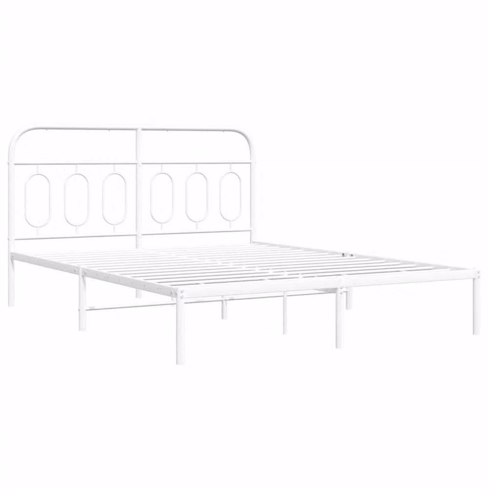 Berkfield Home Metal Bed Frame with Headboard, White, W: 140 cm, L: 200 cm – 3