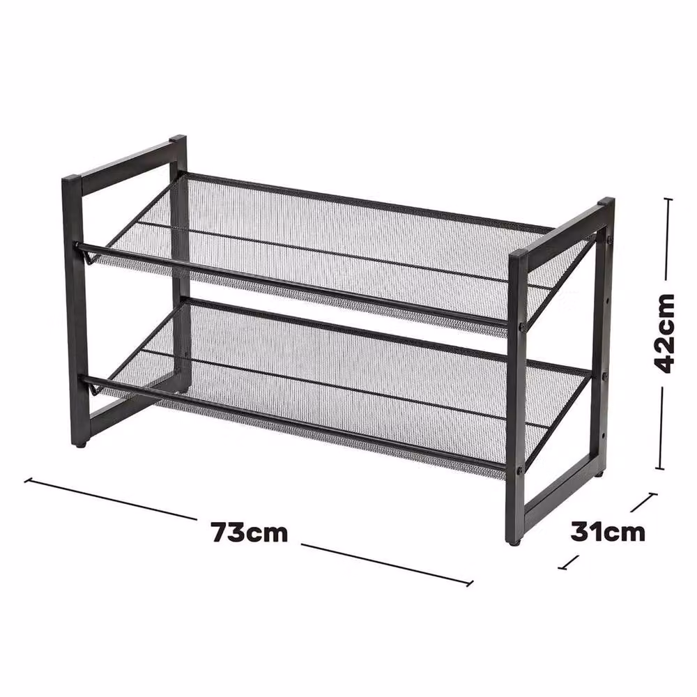 KORVIXA 2 Tier Stackable Metal Shoe Rack in Black, W/D/H: 100 x 42 x 100 cm – 2