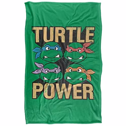 LOGOVISION TMNT Turtle Power Super Soft Fleece Blanket, Multicolour and Green, W/D/H: 91.44 x 91.44 x 1.47 cm