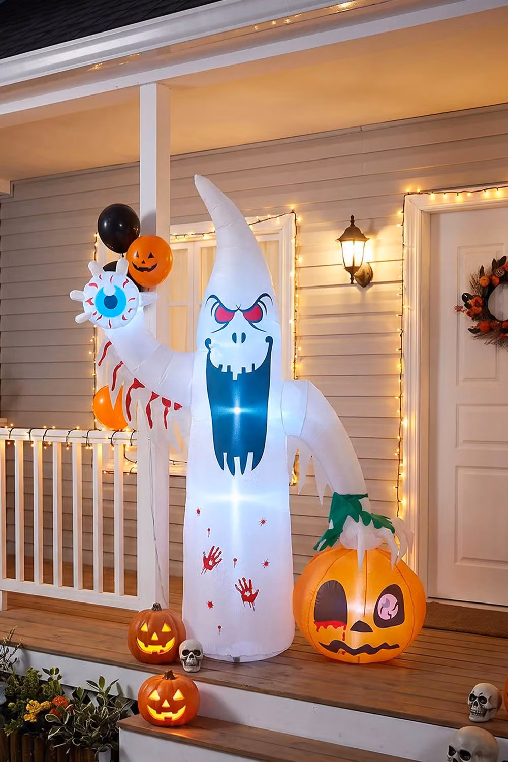 Living and Home 8FT White and Multicolour Inflatable Halloween Decoration with Built-in LED Lights – 3