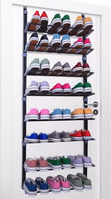 FORGEVIO 8-Tier Foldable Over Door Shoe Rack with Non-Slip Metal Bars in Black – 1