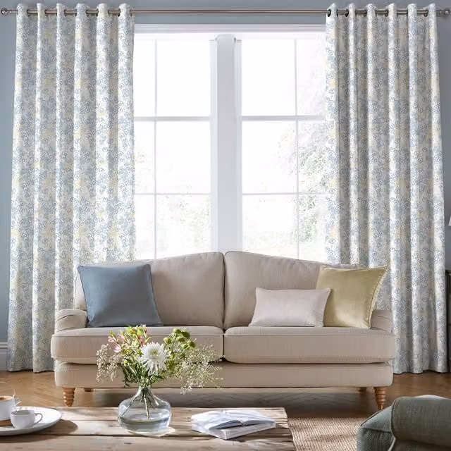 Laura Ashley Conwy Made to Measure Blue Floral Blackout Cotton Eyelet Curtain Panel