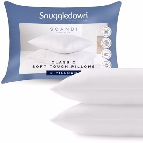 Snuggledown 2 Pack Scandi Soft Touch Medium Microfibre Pillows in White, W: 74 cm, H: 48 cm – 1