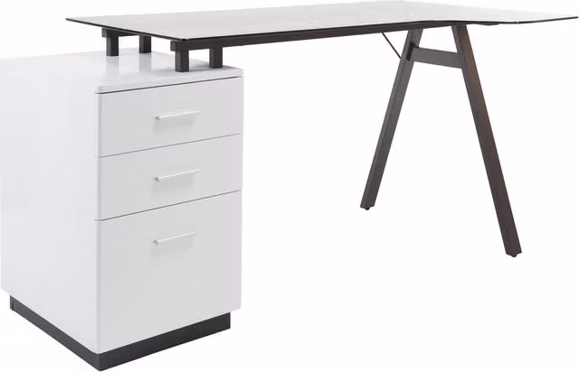 Alphason Cleveland Modern Corner Desk in Grey and White with Glass Top