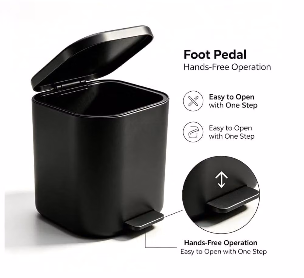 London Boutique 6L Stainless Steel Pedal Bin with Soft Close Lid and Removable Inner Bucket in Black – 4