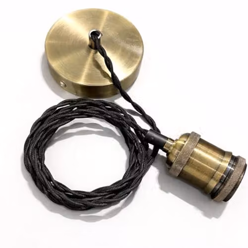 CGC Lighting Adjustable Suspended Pendant Light Fitting with Matching Ceiling Rose in Antique Brass and Black – 2