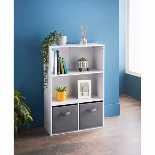 Spot on dealz 4 Cube Storage Unit White Wooden Bookcase with Back Panel W/D/H: 60 x 28 x 90 cm – 2