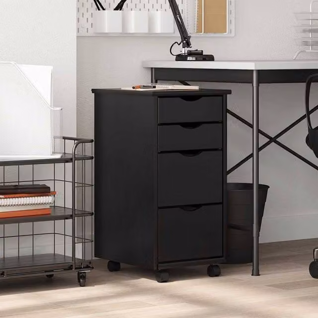Berkfield Home MOSS Rolling Cabinet with Drawers in Black Solid Pine Wood