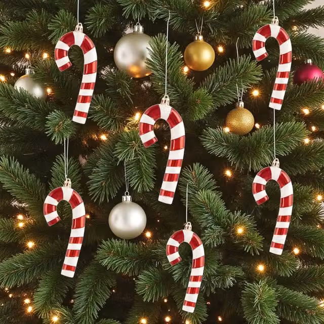 Garden Greatness Set of 6 Red Striped Hanging Candy Cane Christmas Decorations – 1