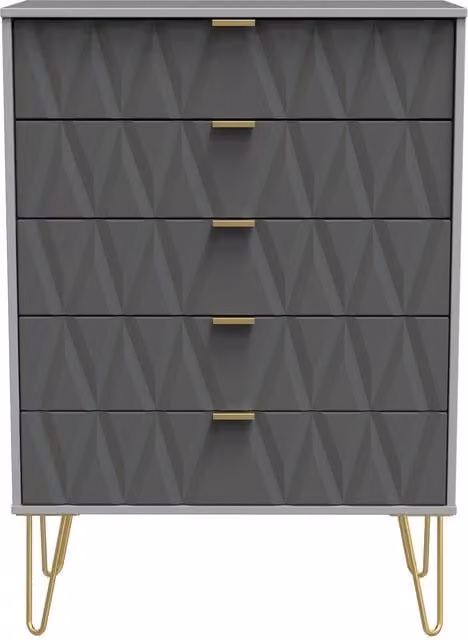 Ready Assembled 2 U Dallas 5 Drawer Chest in Mid Grey and Gold – 1