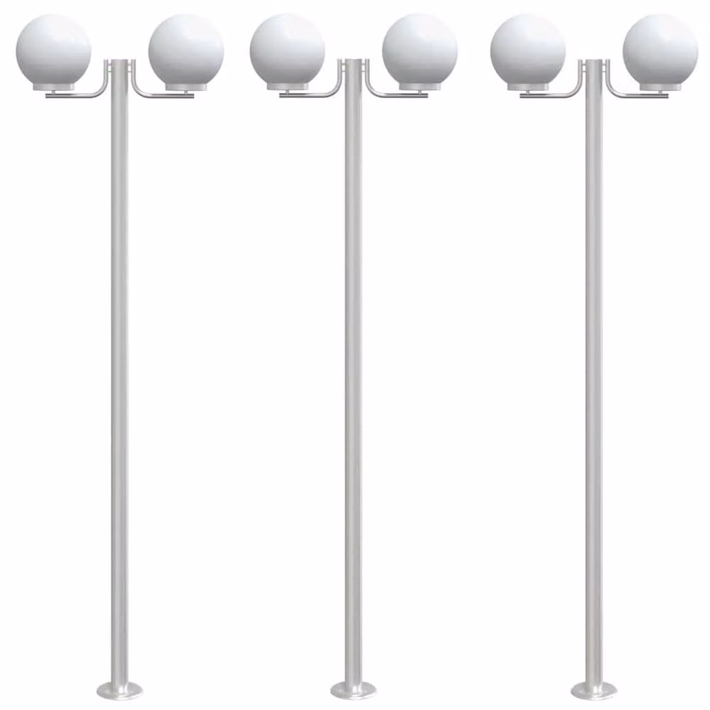 Berkfield Home Set of 3 Silver Stainless Steel Outdoor Floor Lamps, Height: 215 cm – 1