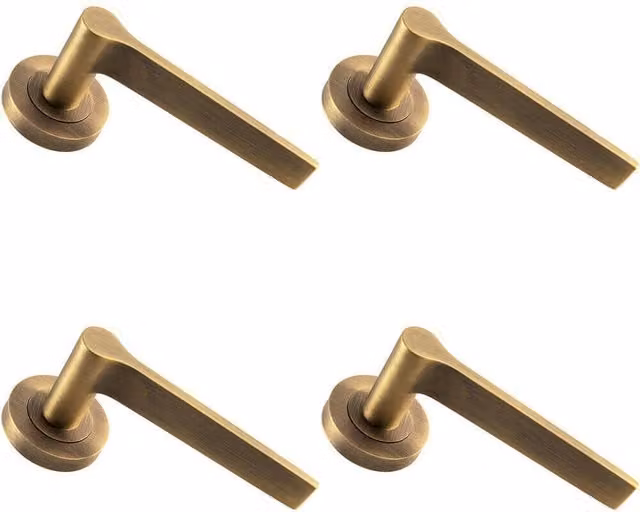 Loops 4 Pair Straight Rounded Handles with Round Rose Concealed Fixings in Antique Brass