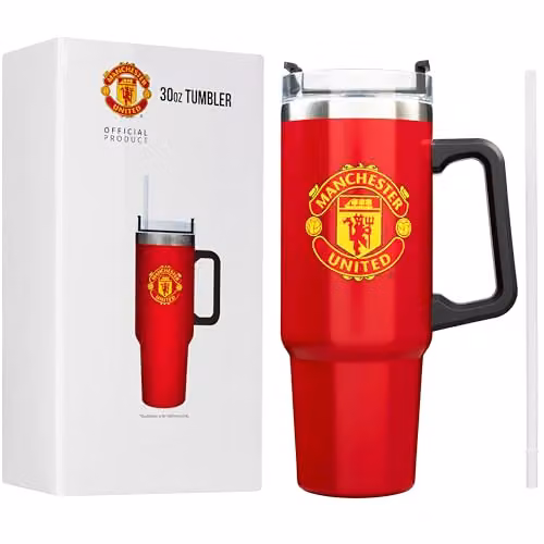 Get Trend Manchester United Insulated Stainless Steel Tumbler with Straw and Handle, Red, 850ml – 1