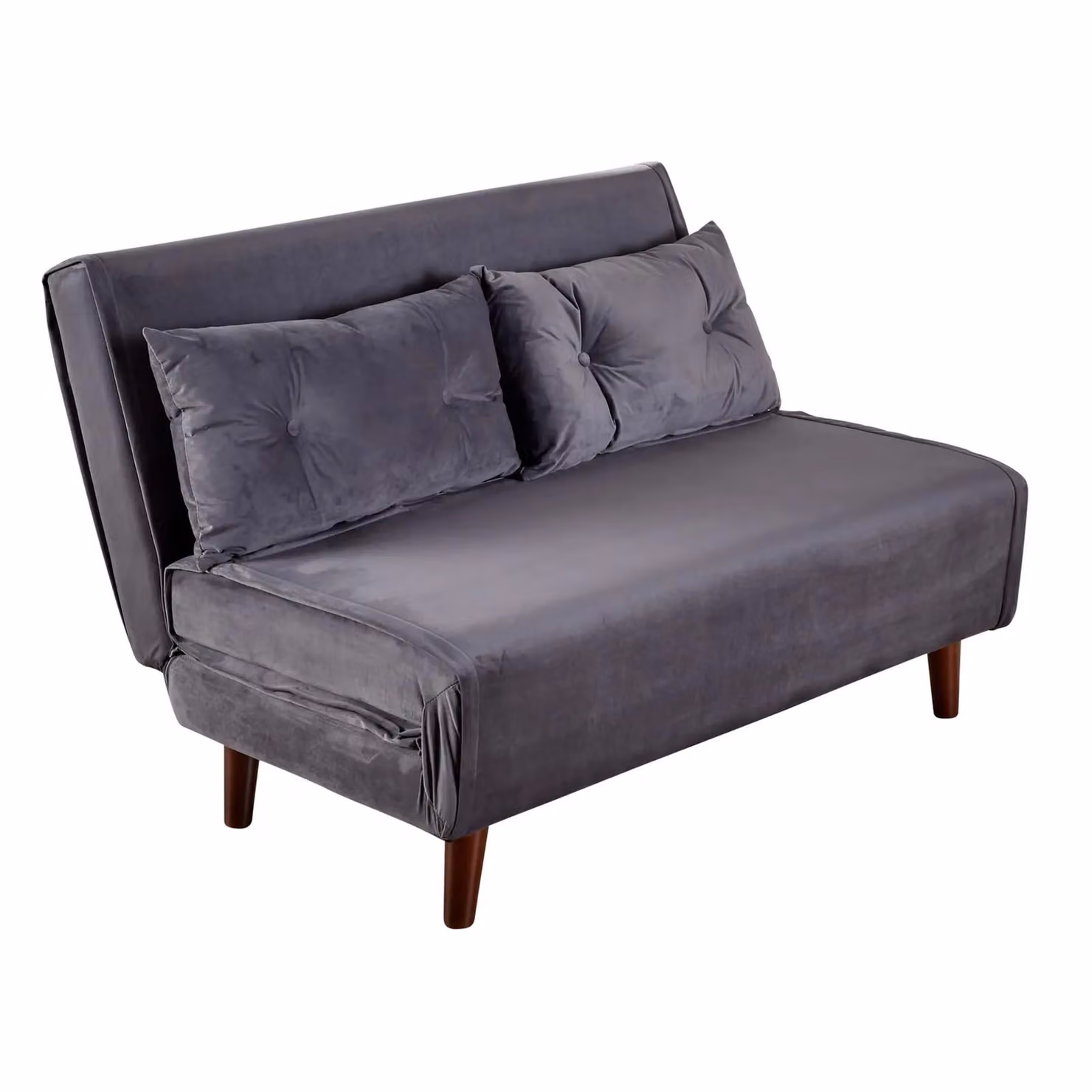 Home Source Grey Velvet Double Sofa Bed with Wooden Legs and Two Pillows – 6