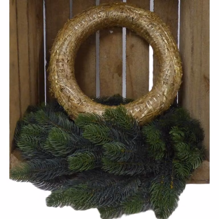 FLAVORA Beige Straw Christmas Wreath for DIY Hanging Decorations, W/D/H: 100 x 15 x 50 cm