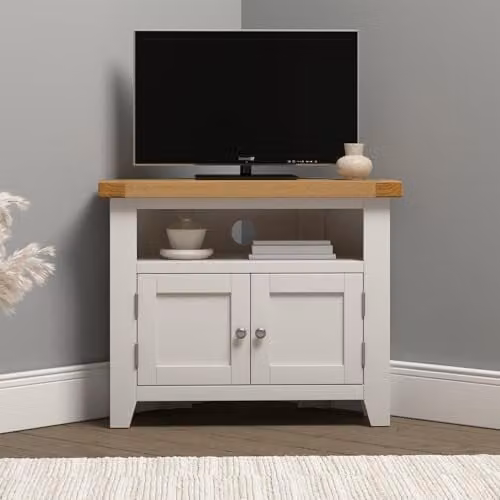 Seconique Windsor Corner TV Unit in Ivory/Oak – 1