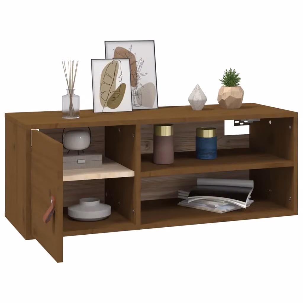 Berkfield Home Set of 2 Rustic Solid Wood Pine Wall Cabinets, Honey Brown, W: 80 cm, D: 30 cm, H: 30 cm – 3