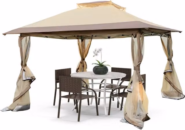 Costway Instant Pop Up Gazebo Tent in Brown and Beige Polyester