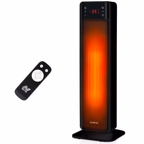 Netta 2000W Black Ceramic Fan Tower Heater with Remote Control and LED Display – 1