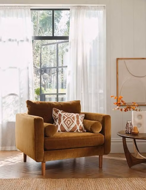 Barker and Stonehouse Moore Mid-Century Yellow Chenille Snuggle Chair with Armrests
