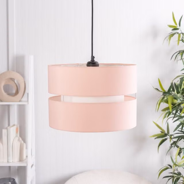 ValueLights Sophia Small 2 Tier Fabric Ceiling Light Shade and Bulb in Blush Pink